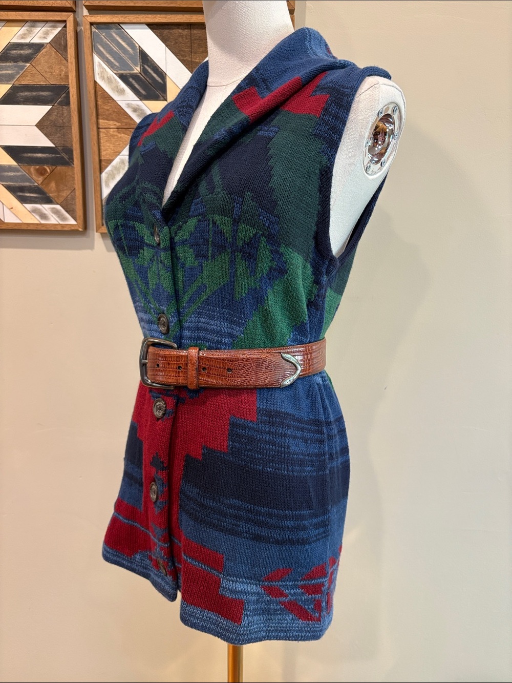Vintage Chaps Ralph Lauren Southwestern Aztec Tribal Cardigan Sweater Vest Small - Picture 3 of 14